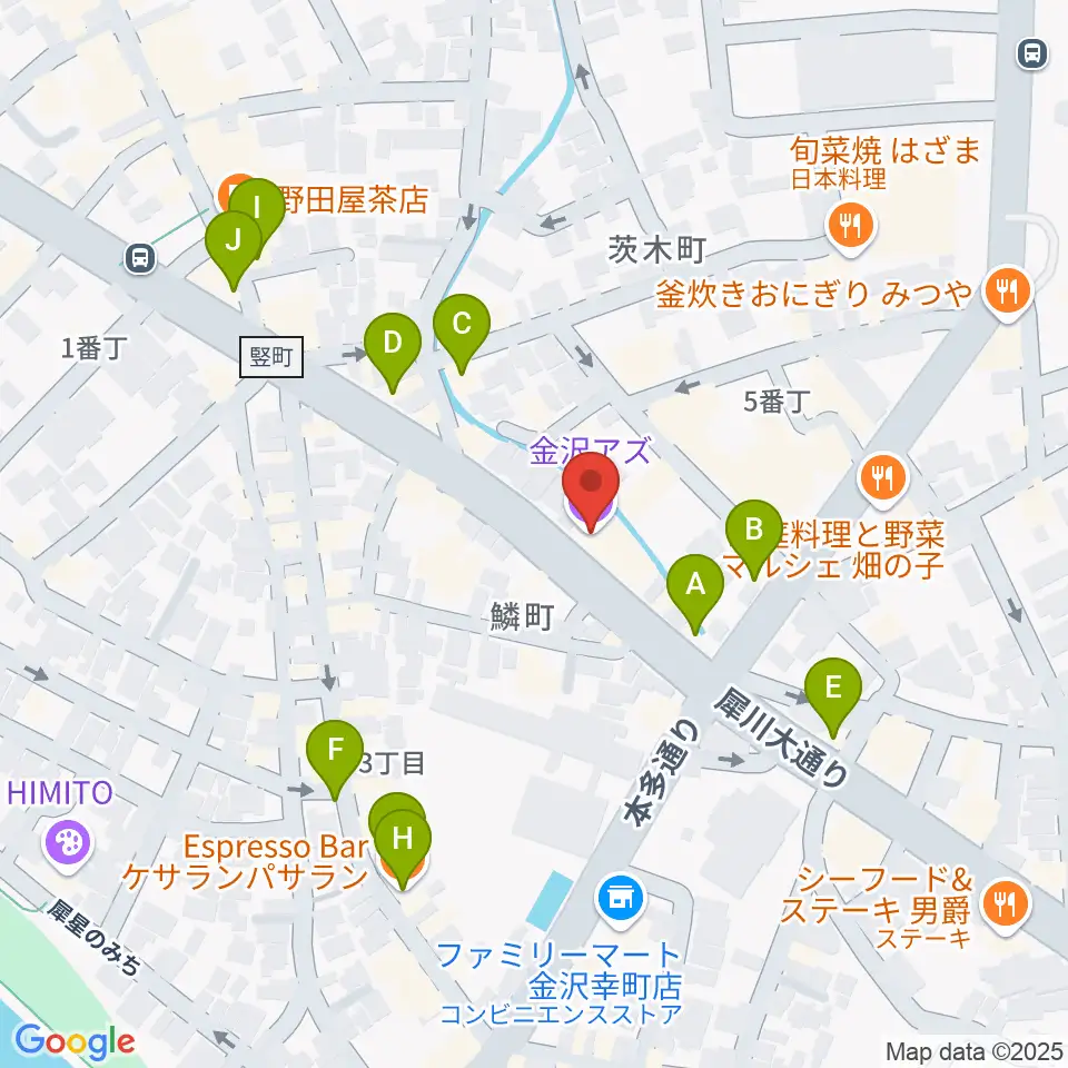金沢AZ周辺のカフェ一覧地図