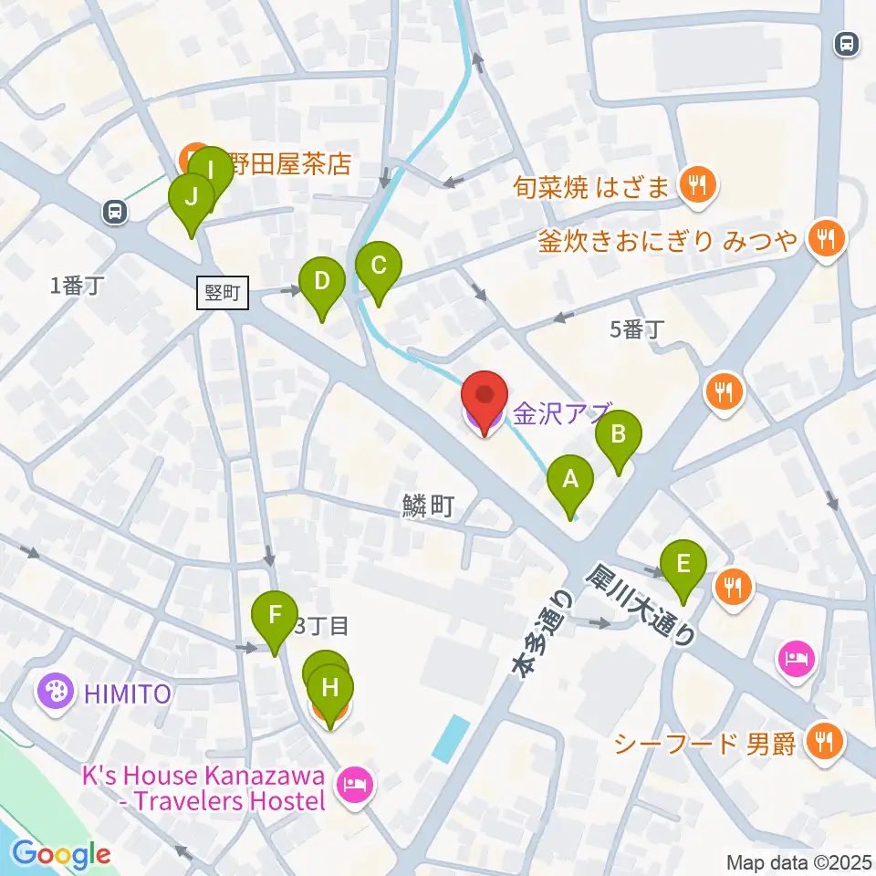 金沢AZ周辺のカフェ一覧地図