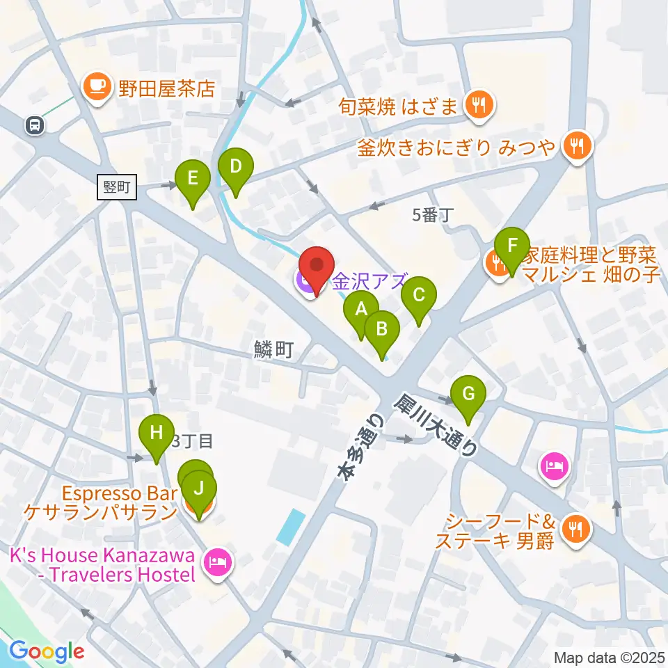 金沢AZ周辺のカフェ一覧地図