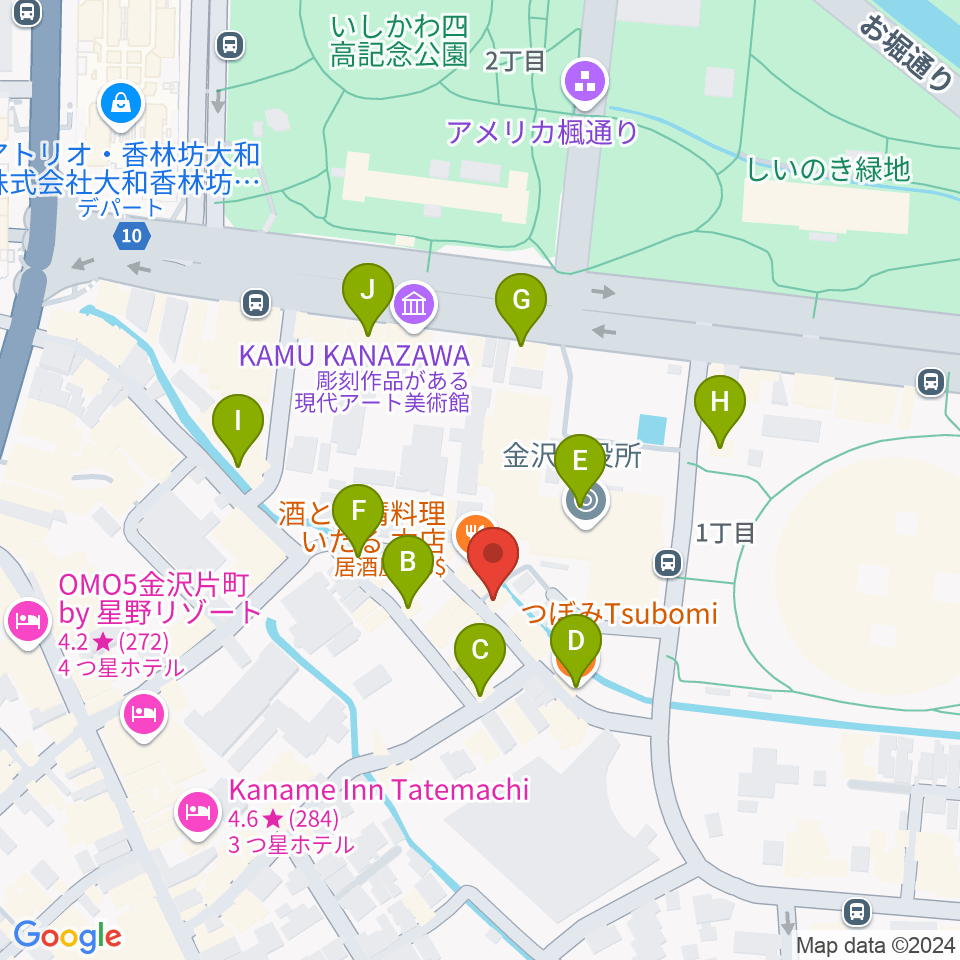 金沢もっきりや周辺のカフェ一覧地図