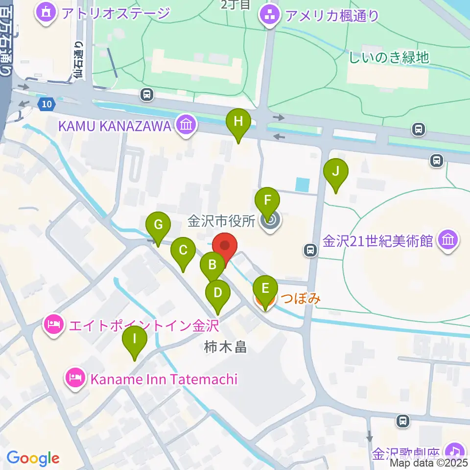 金沢もっきりや周辺のカフェ一覧地図