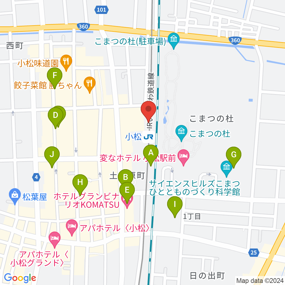 小松市民交流プラザ The MAT'S周辺のカフェ一覧地図