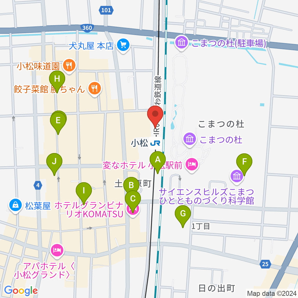 小松市民交流プラザ The MAT'S周辺のカフェ一覧地図