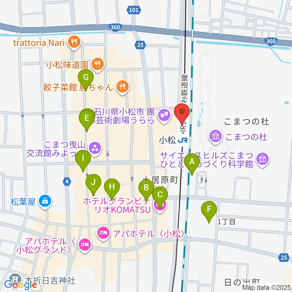 小松市民交流プラザ The MAT'S周辺のカフェ一覧地図