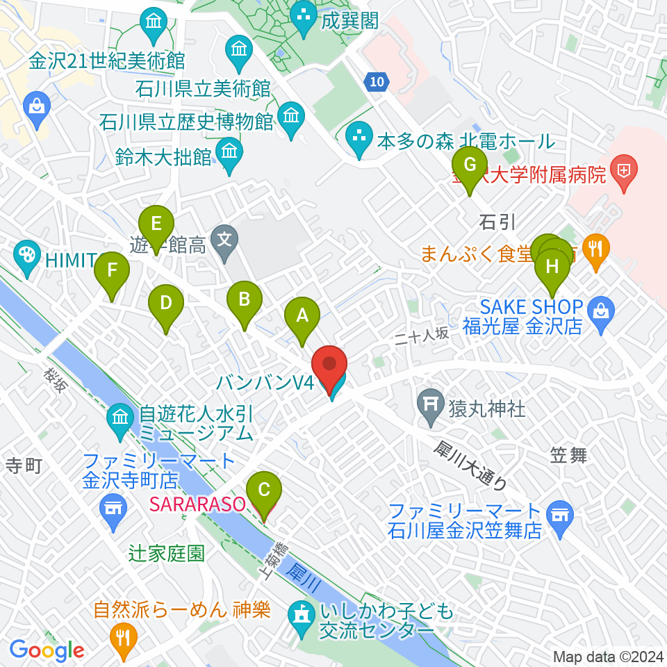 金沢vanvan V4周辺のカフェ一覧地図