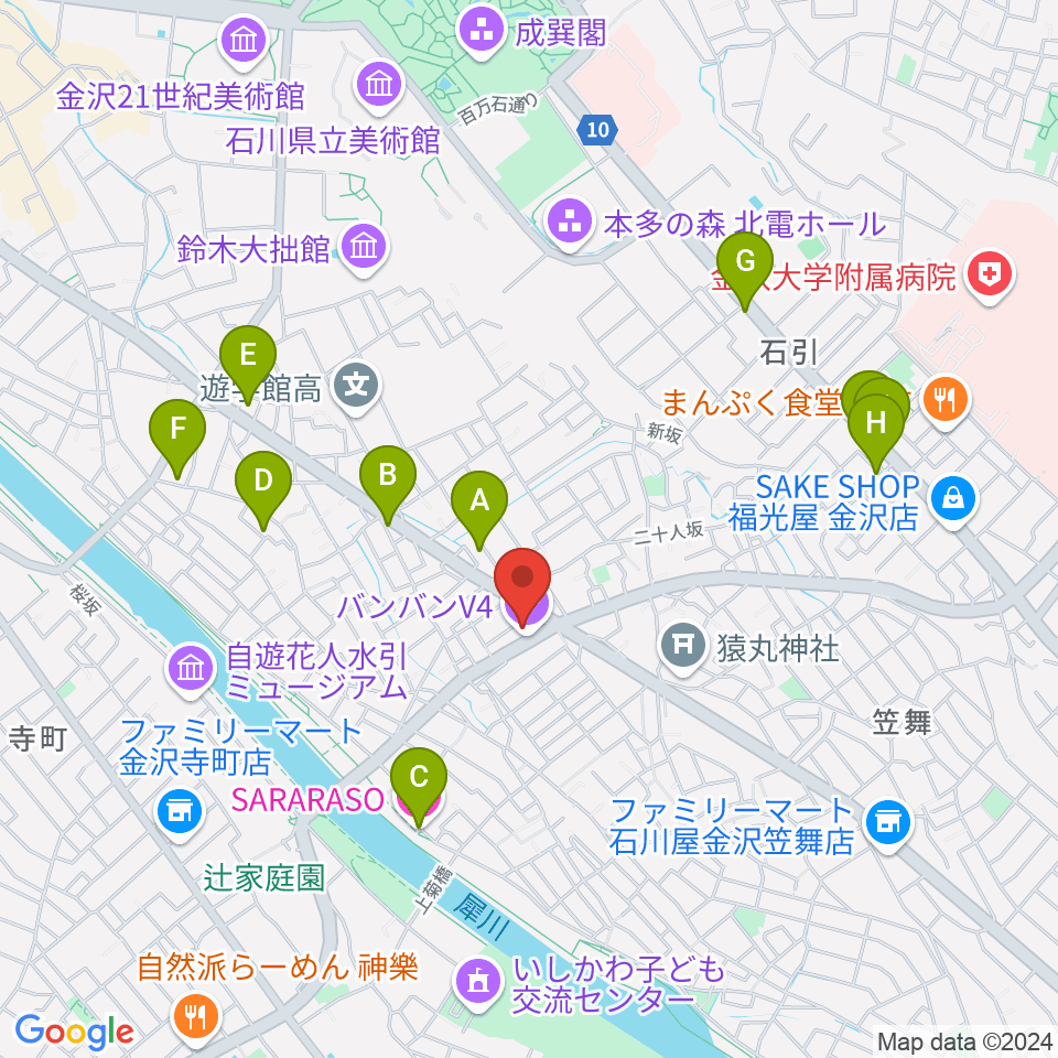 金沢vanvan V4周辺のカフェ一覧地図