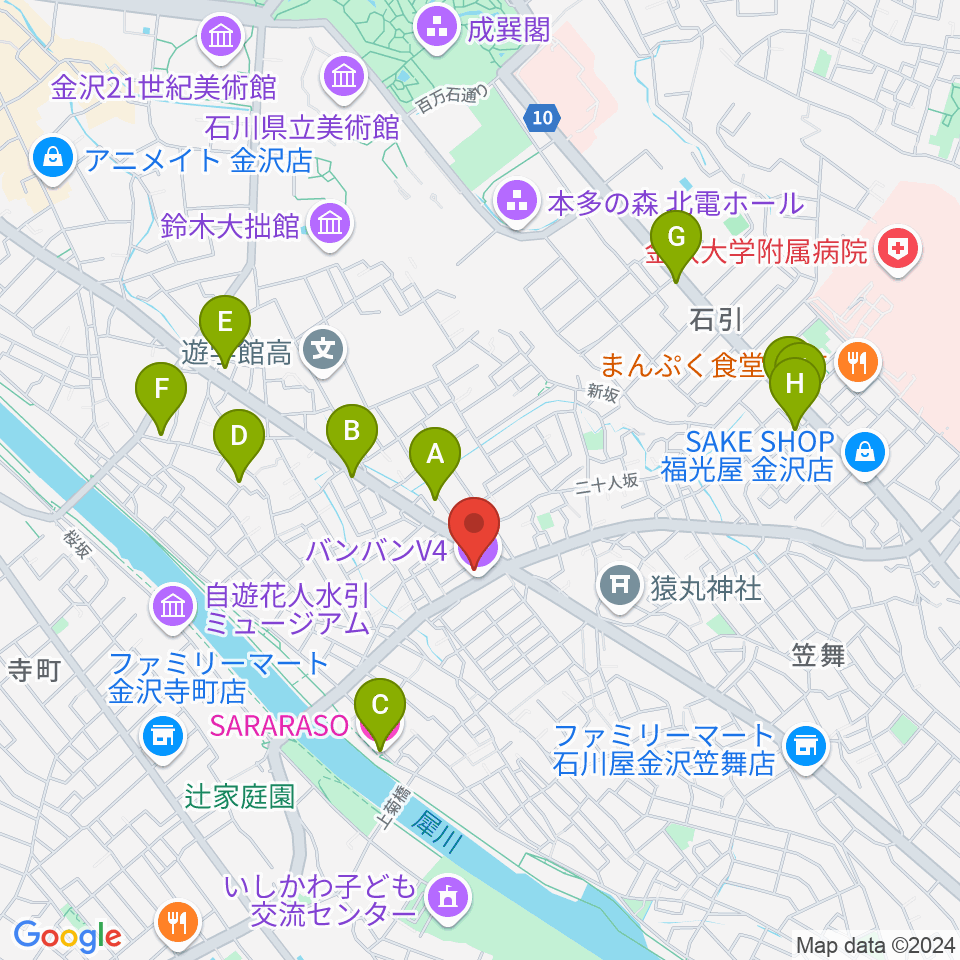 金沢vanvan V4周辺のカフェ一覧地図