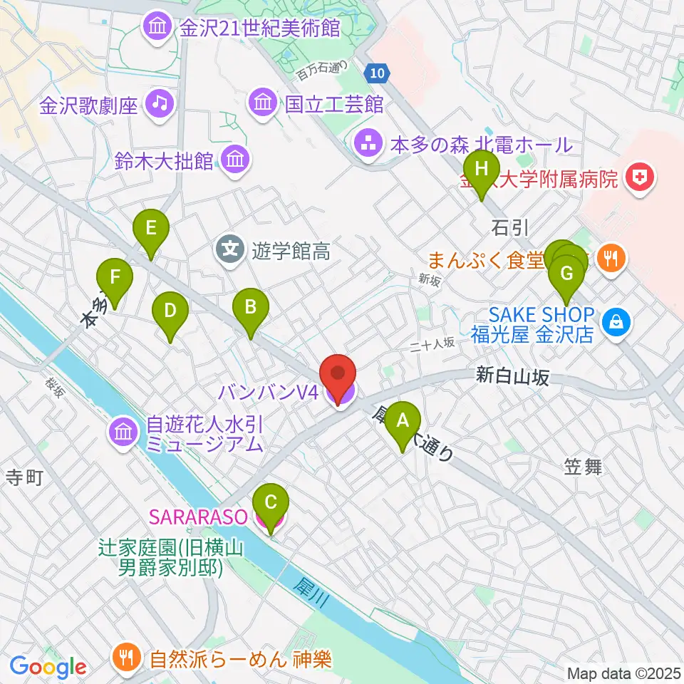 金沢vanvan V4周辺のカフェ一覧地図