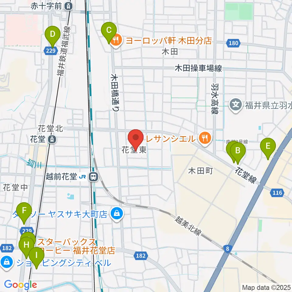 福井CHOP周辺のカフェ一覧地図