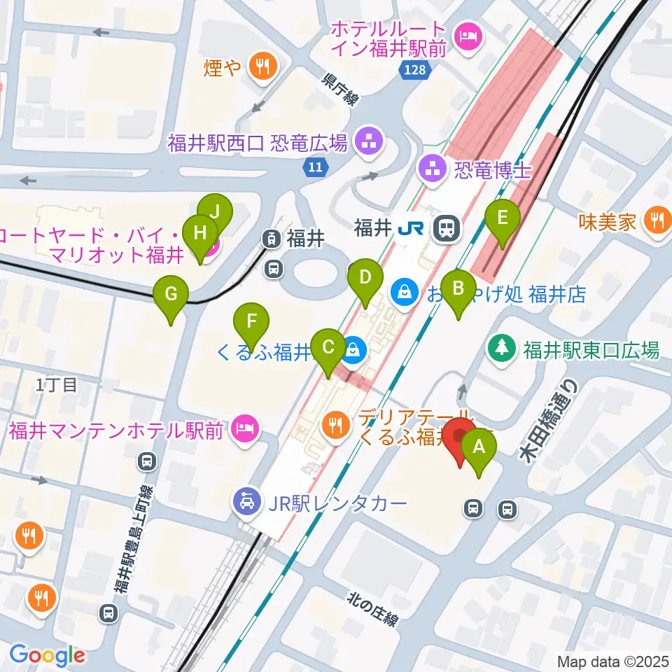 福井県県民ホール周辺のカフェ一覧地図