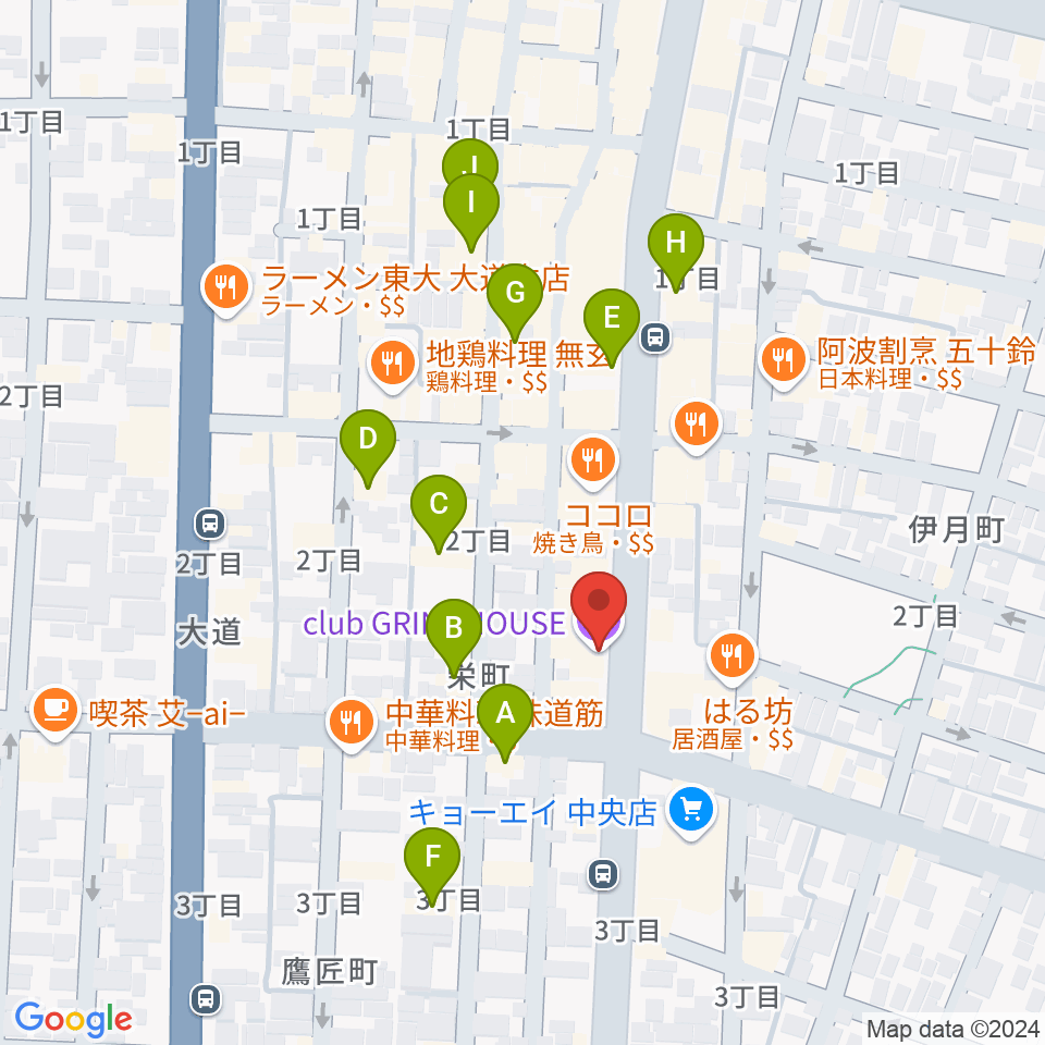 club GRINDHOUSE周辺のカフェ一覧地図