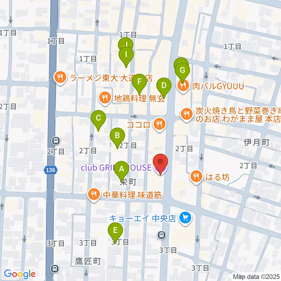 club GRINDHOUSE周辺のカフェ一覧地図