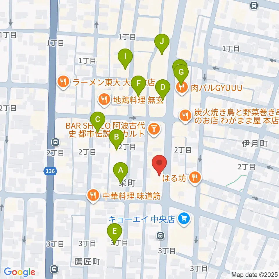 club GRINDHOUSE周辺のカフェ一覧地図