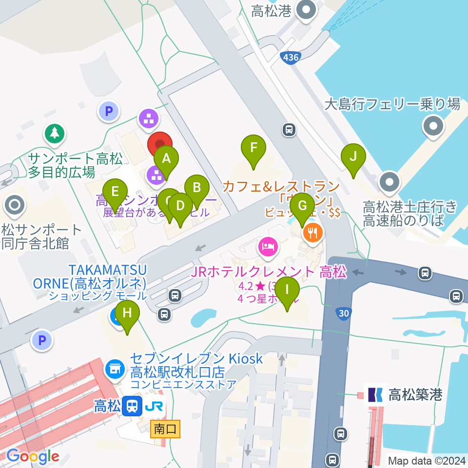 サンポートホール高松周辺のカフェ一覧地図