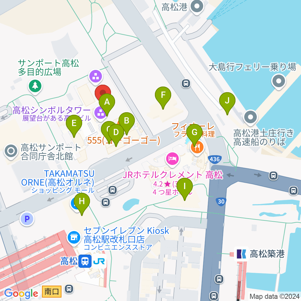 サンポートホール高松周辺のカフェ一覧地図