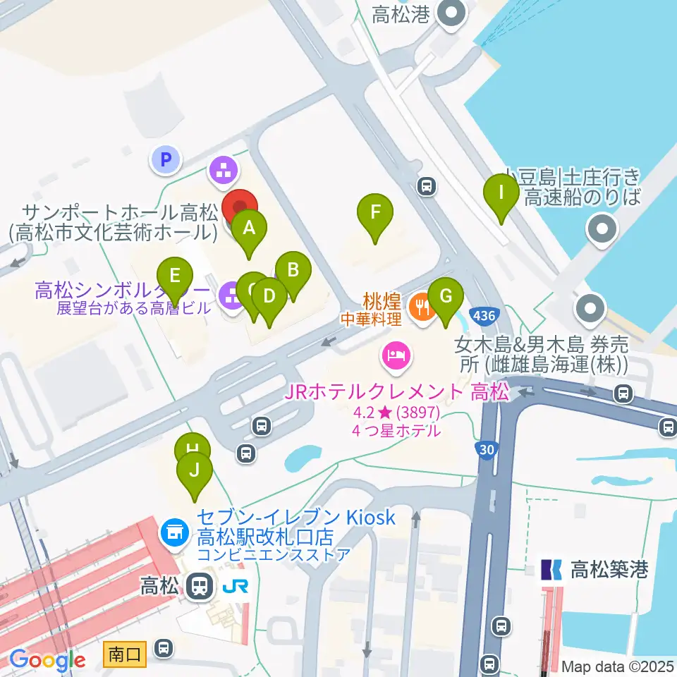 サンポートホール高松周辺のカフェ一覧地図