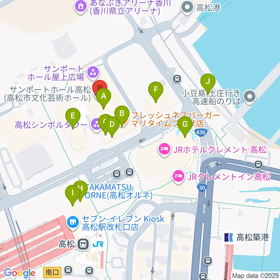 サンポートホール高松周辺のカフェ一覧地図
