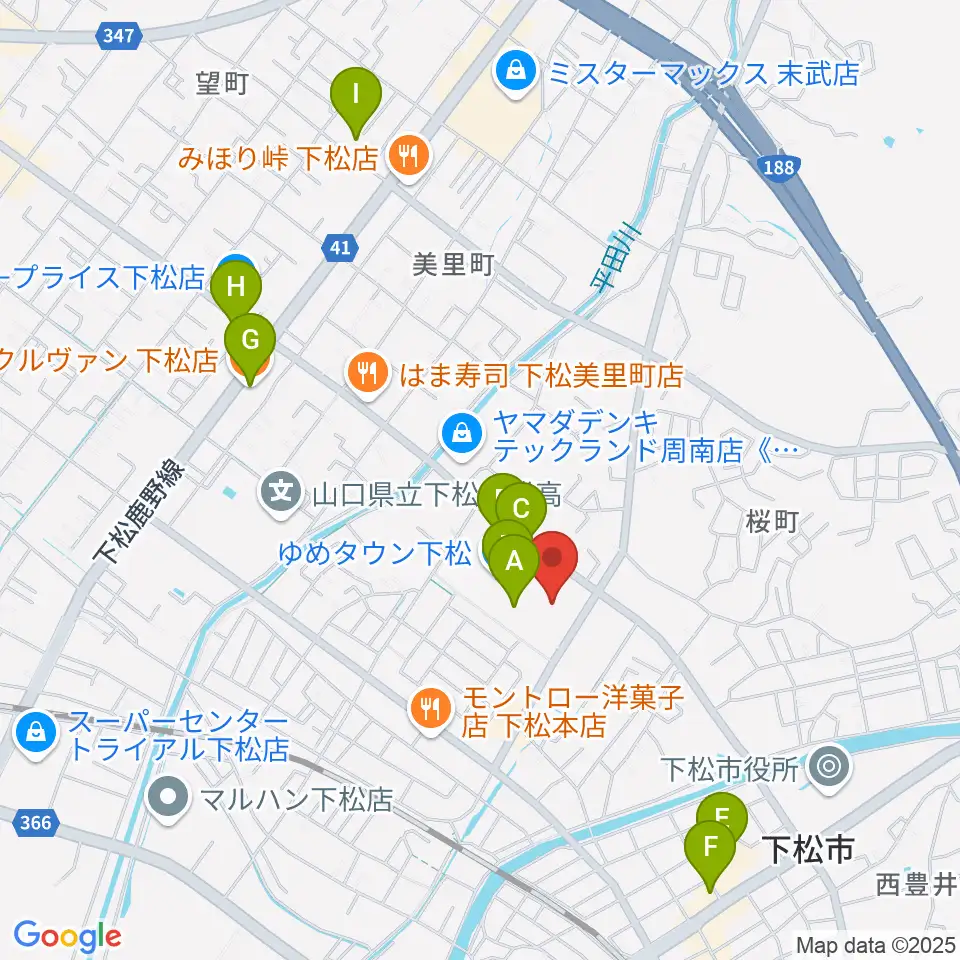 スターピアくだまつ 下松市文化会館周辺のカフェ一覧地図