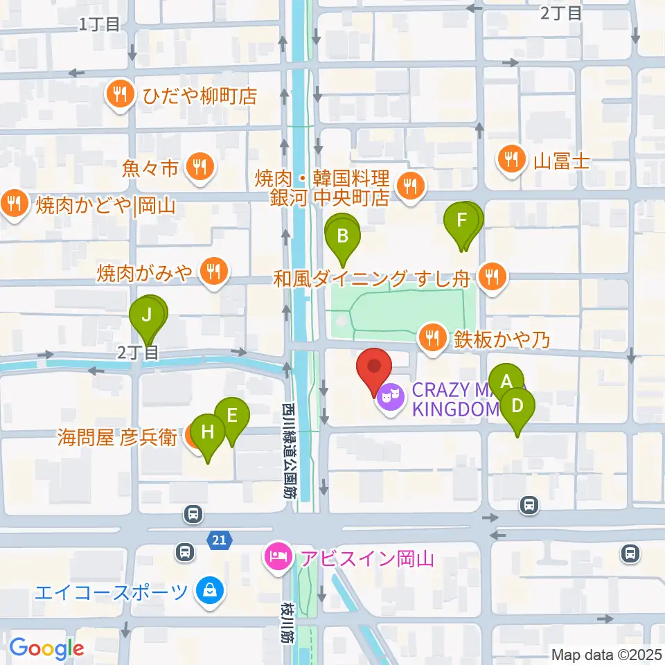 岡山クレイジーママキングダム周辺のカフェ一覧地図