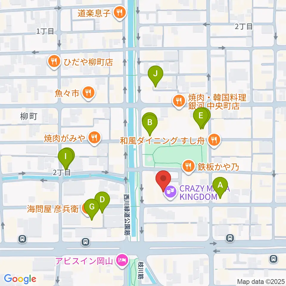 岡山クレイジーママキングダム周辺のカフェ一覧地図