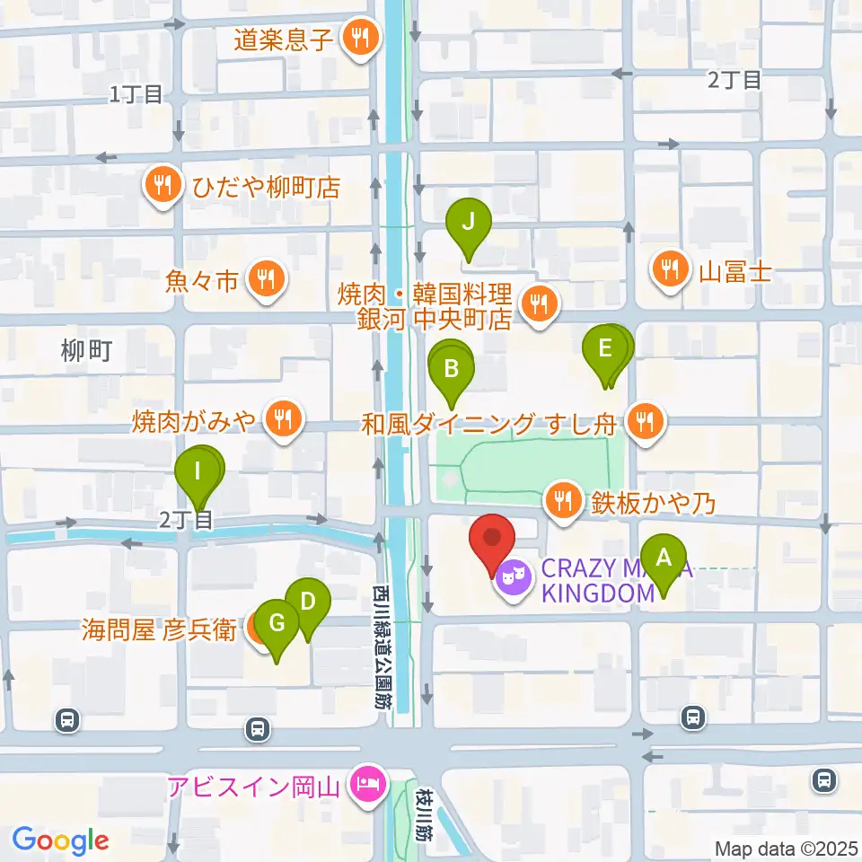 岡山クレイジーママキングダム周辺のカフェ一覧地図