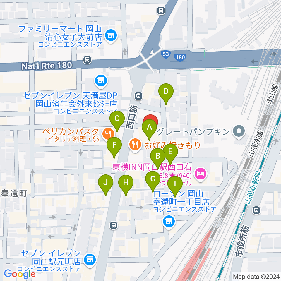 オルガホール周辺のカフェ一覧地図