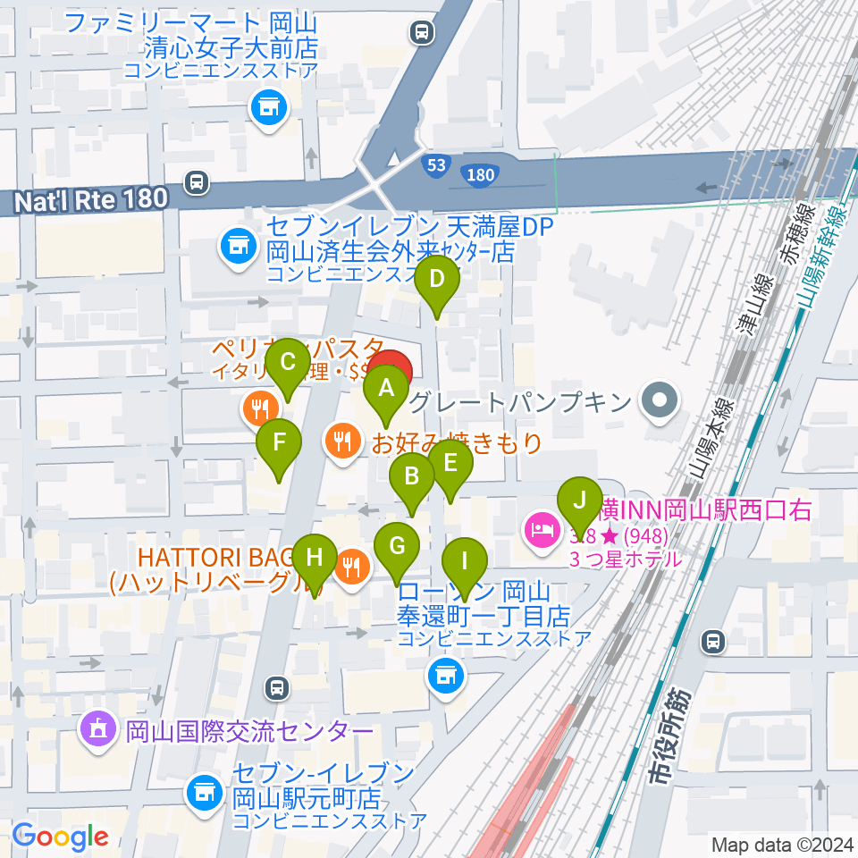 オルガホール周辺のカフェ一覧地図