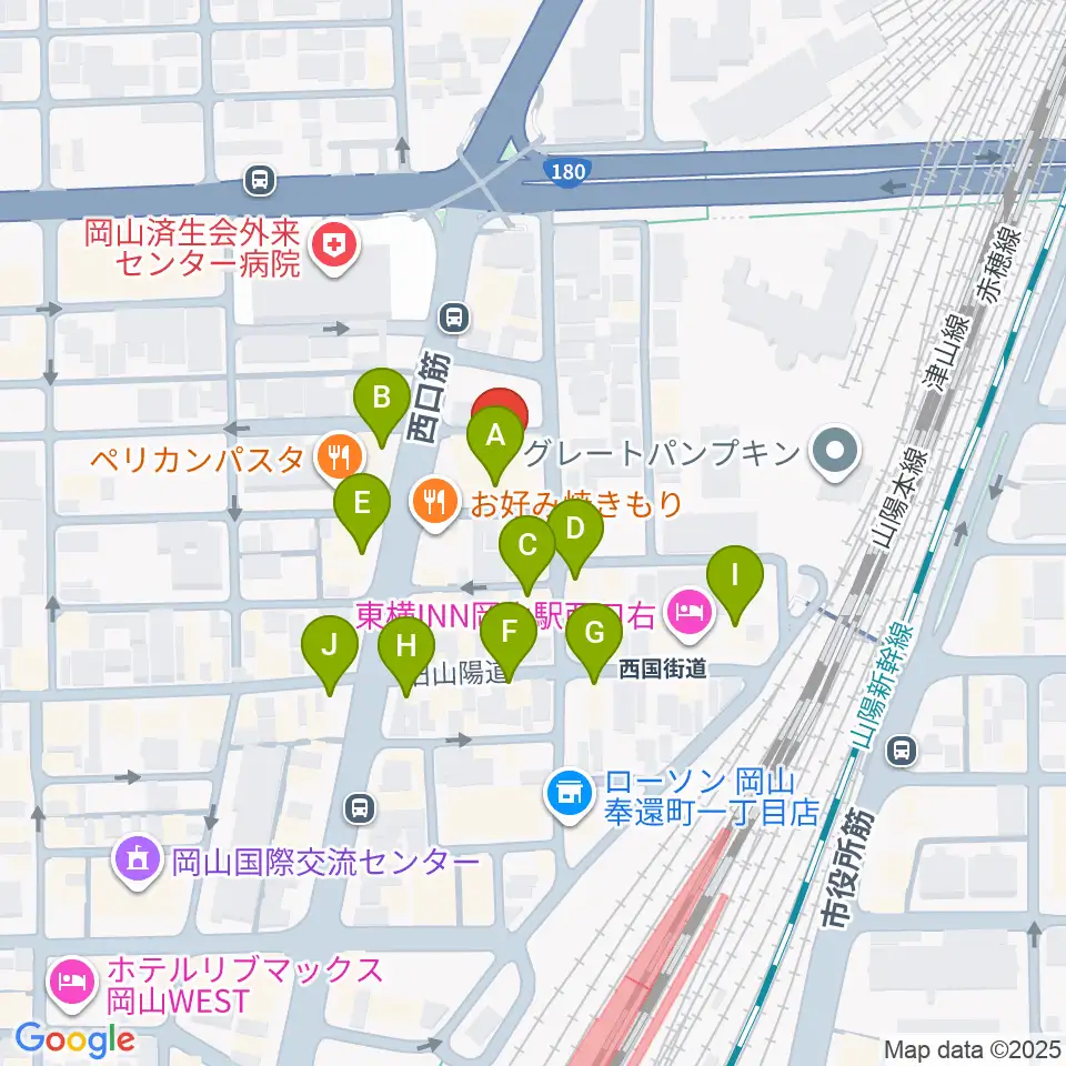オルガホール周辺のカフェ一覧地図