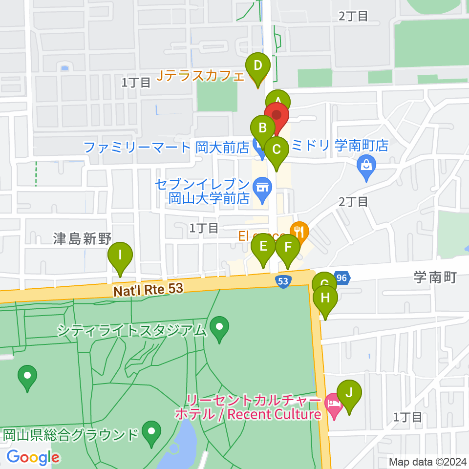 岡山ペパーランド周辺のカフェ一覧地図