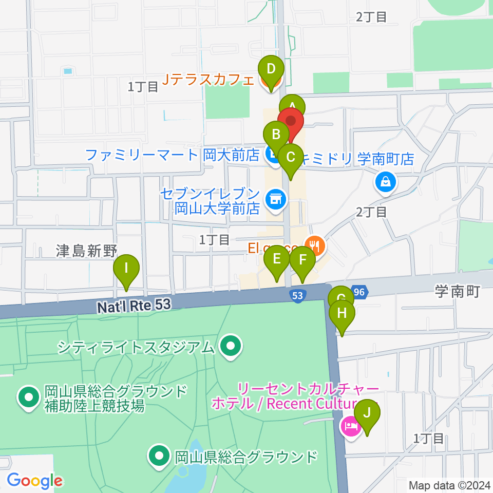 岡山ペパーランド周辺のカフェ一覧地図