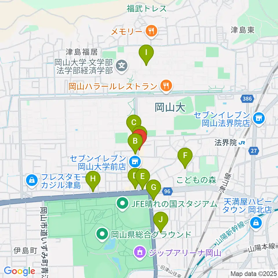 岡山ペパーランド周辺のカフェ一覧地図