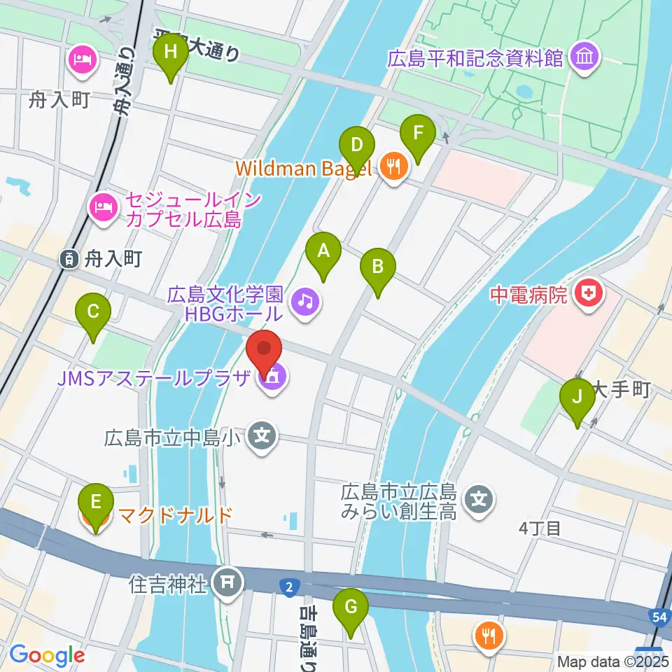 広島JMSアステールプラザ周辺のカフェ一覧地図