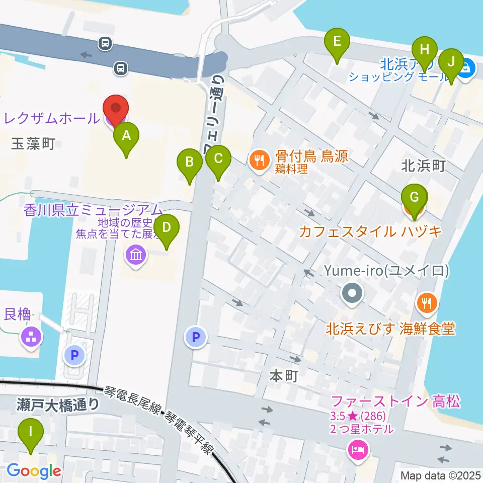 香川レクザムホール周辺のカフェ一覧地図