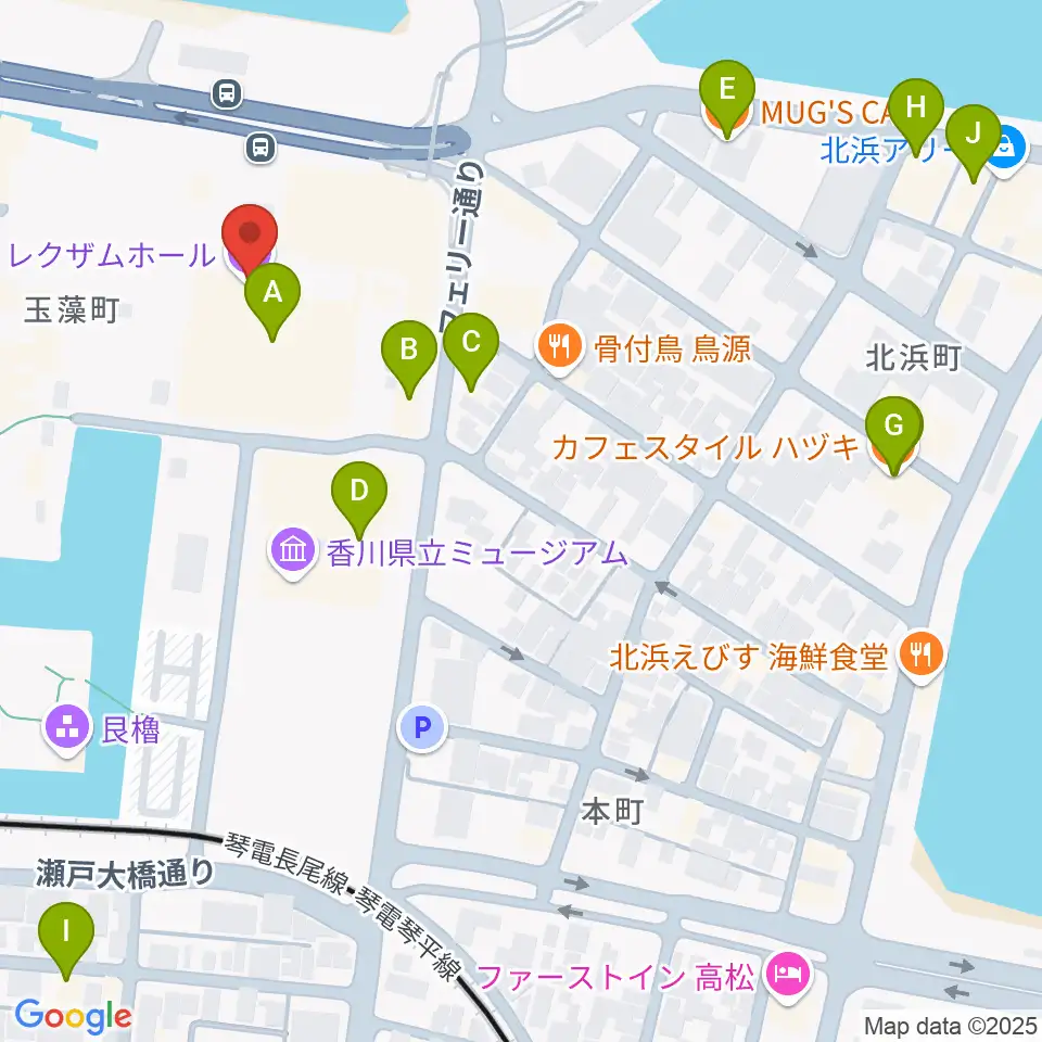 香川レクザムホール周辺のカフェ一覧地図