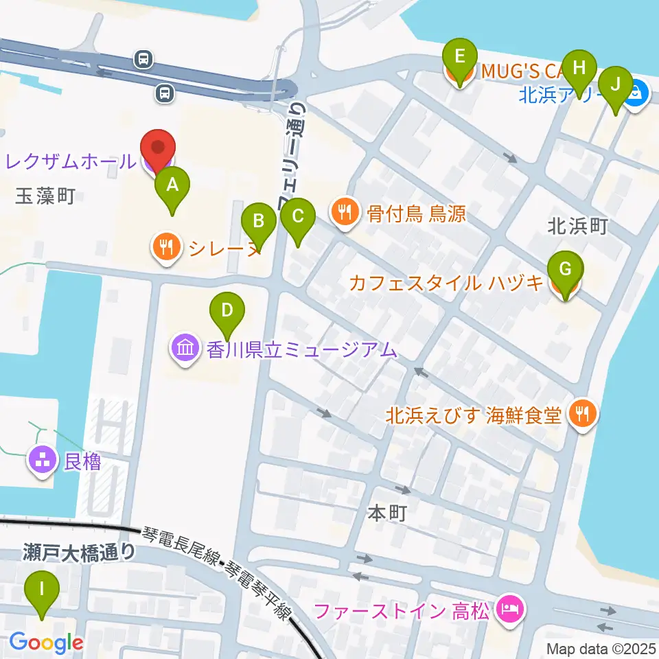 レクザムホール周辺のカフェ一覧地図