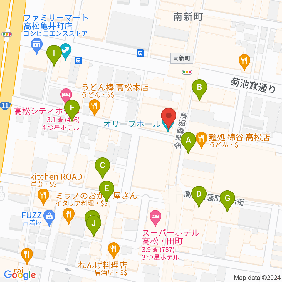 高松オリーブホール周辺のカフェ一覧地図