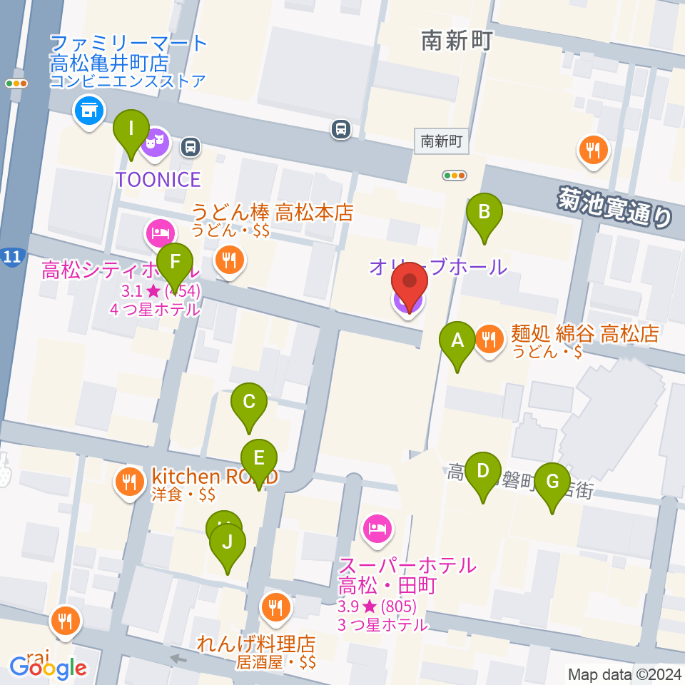 高松オリーブホール周辺のカフェ一覧地図