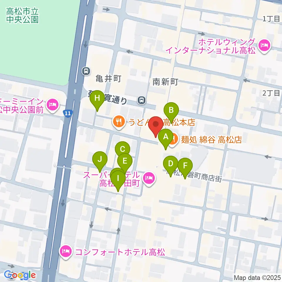 高松オリーブホール周辺のカフェ一覧地図