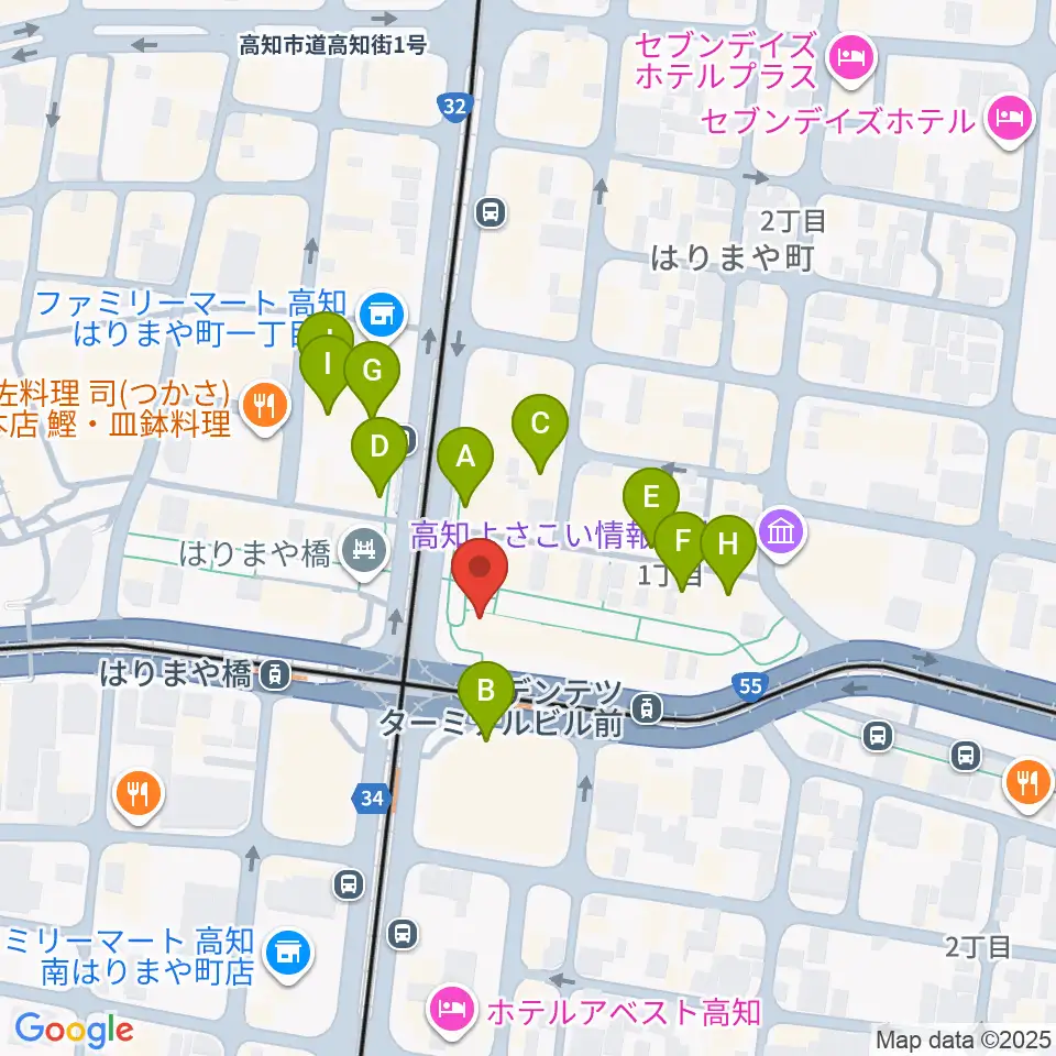 高知クロスポイント周辺のカフェ一覧地図