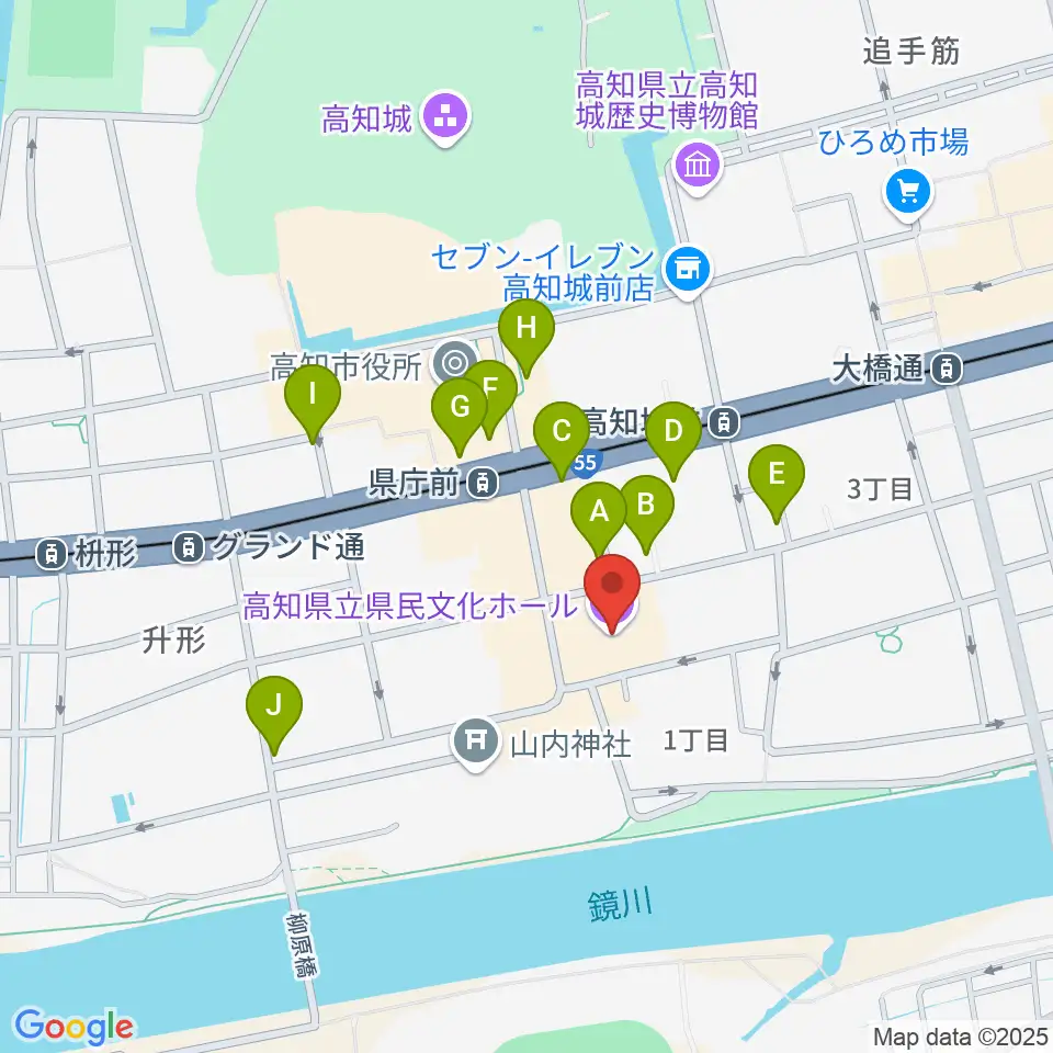 高知県立県民文化ホール周辺のカフェ一覧地図