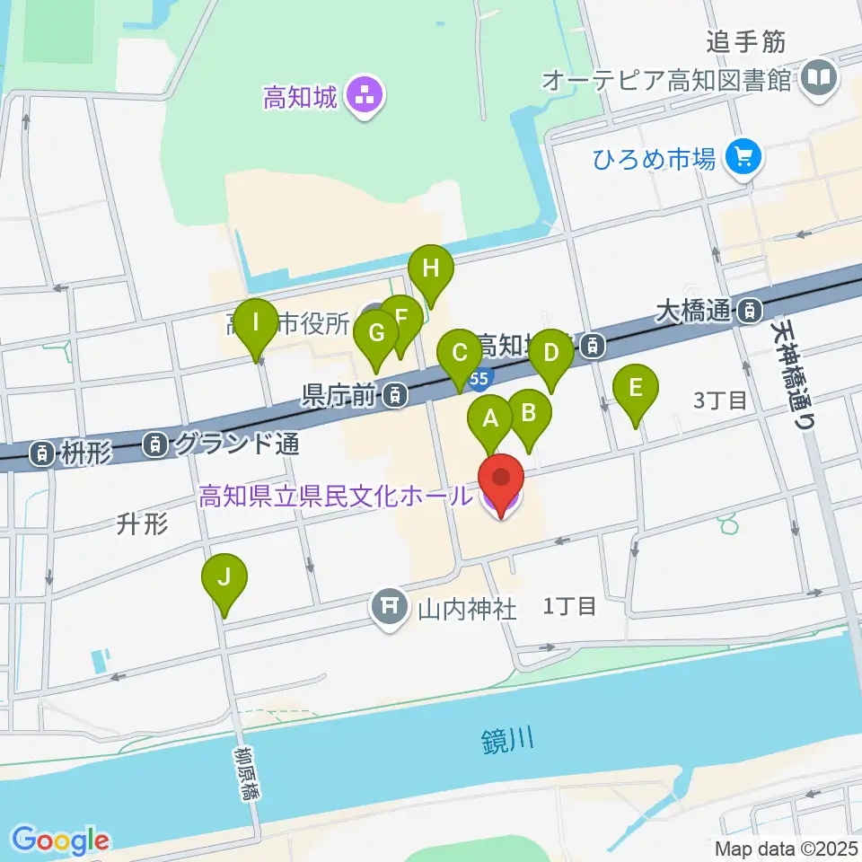 高知県立県民文化ホール周辺のカフェ一覧地図