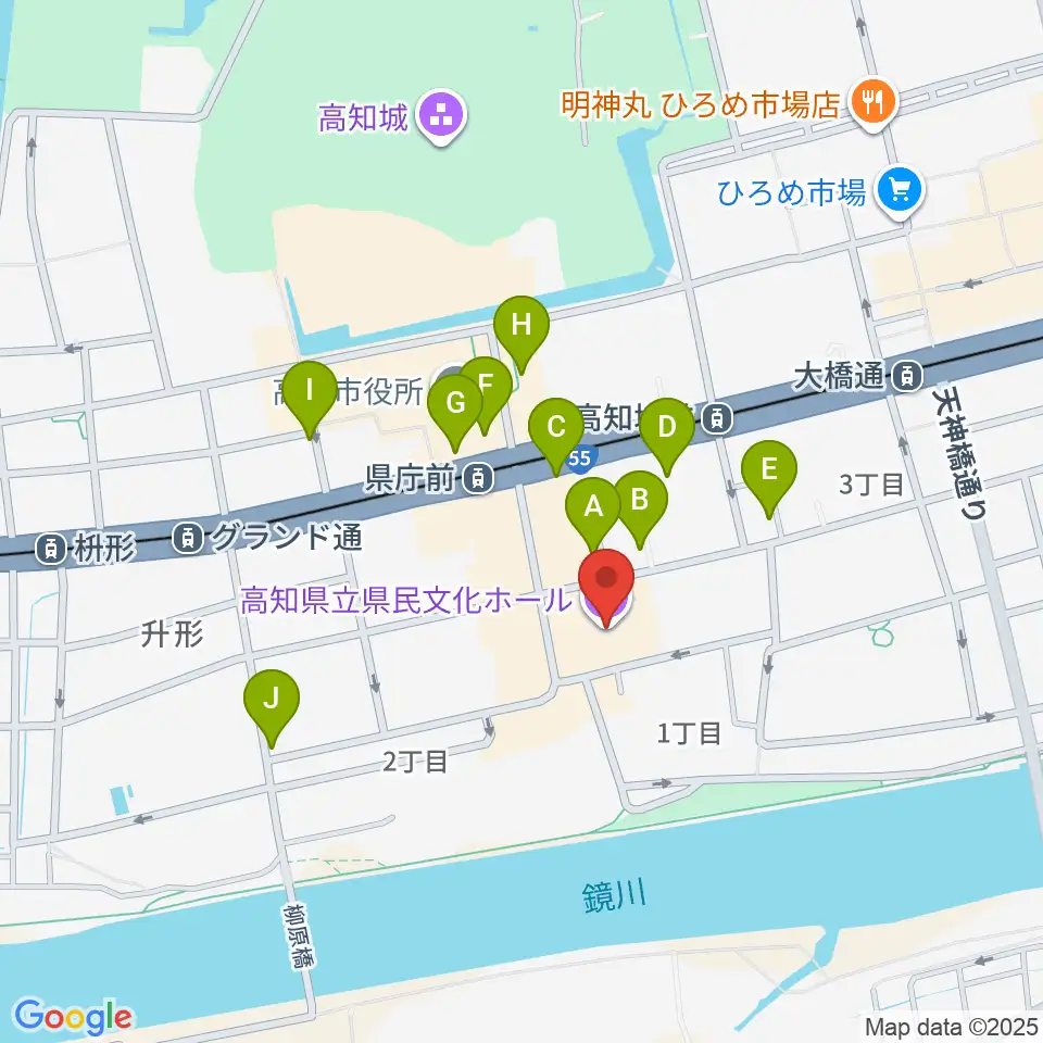 高知県立県民文化ホール周辺のカフェ一覧地図