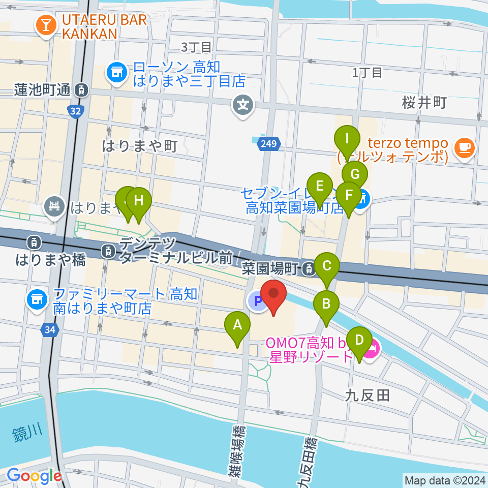 高知市文化プラザ かるぽーと周辺のカフェ一覧地図