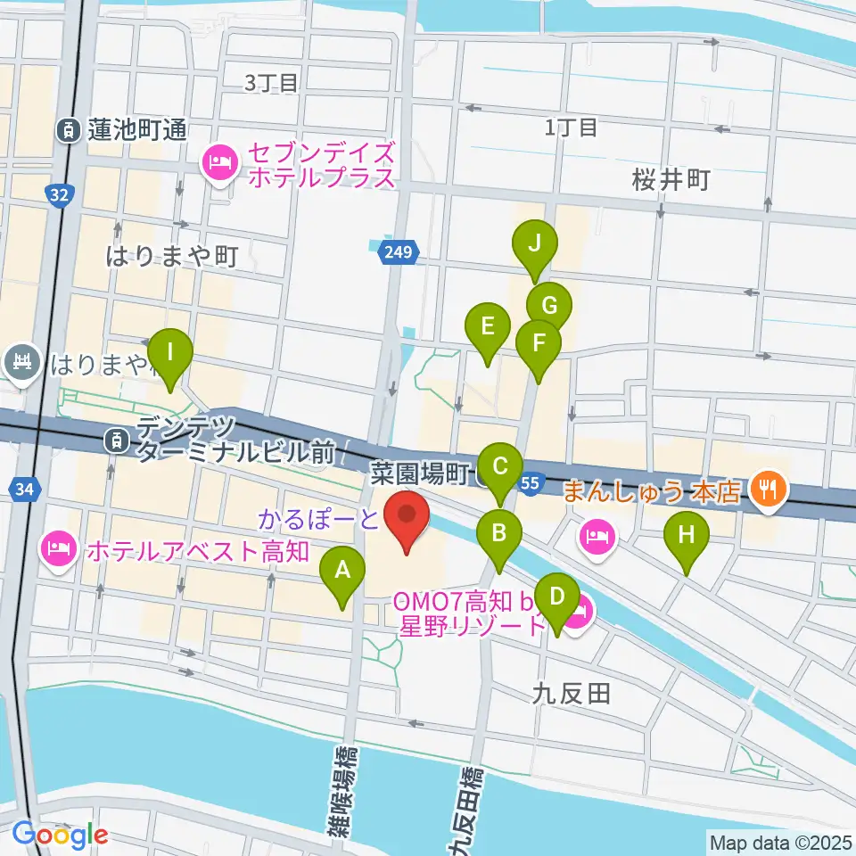 高知市文化プラザ かるぽーと周辺のカフェ一覧地図