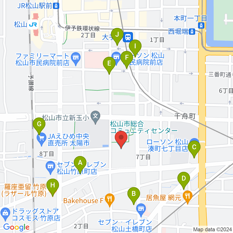 松山市総合コミュニティセンター周辺のカフェ一覧地図