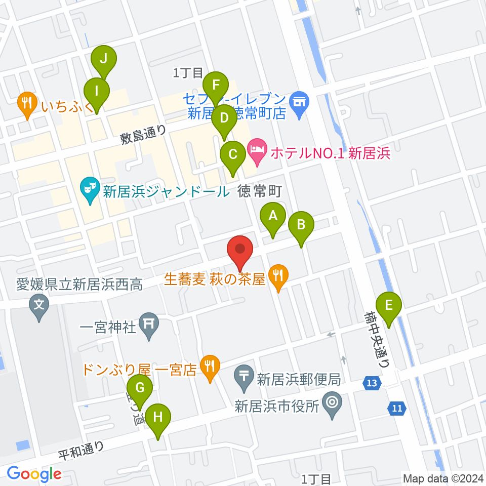 新居浜市市民文化センター周辺のカフェ一覧地図