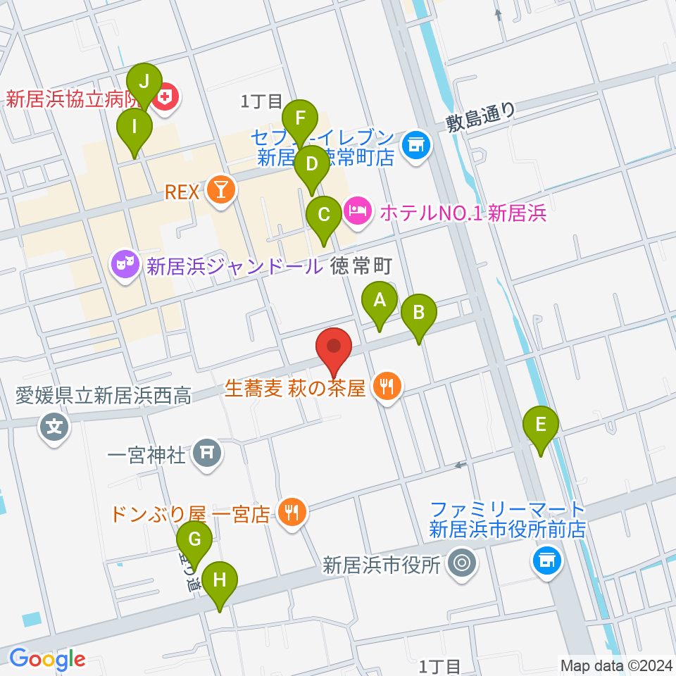 新居浜市市民文化センター周辺のカフェ一覧地図