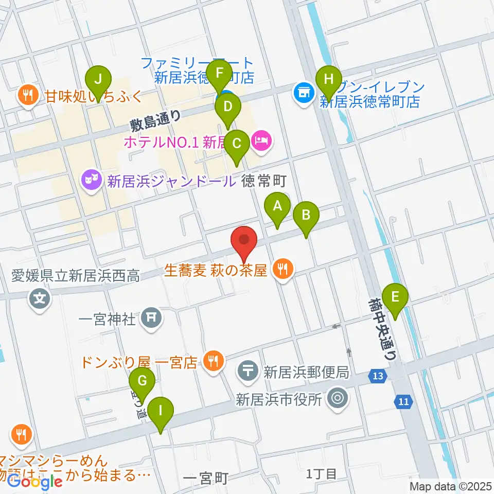新居浜市市民文化センター周辺のカフェ一覧地図