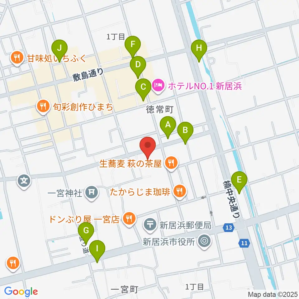 新居浜市市民文化センター周辺のカフェ一覧地図