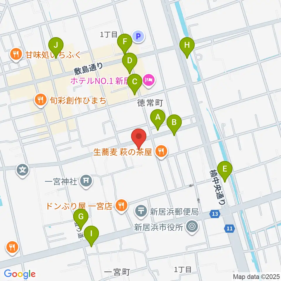 新居浜市市民文化センター周辺のカフェ一覧地図
